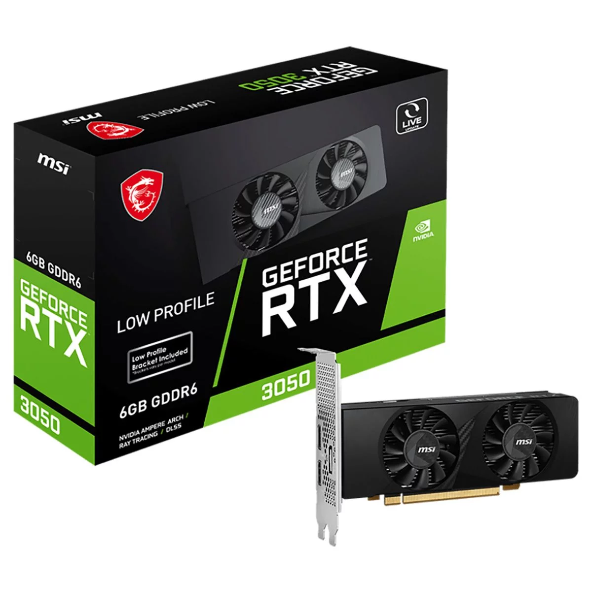 Видеокарта MSI RTX3050 LP 6GB GDDR6 96bit DP HDMI 2FAN RTL (RTX 3050 LP 6G)