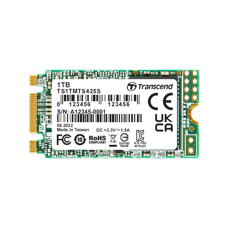 Transcend SSD 425S, 1TB, M.2(22x42mm), SATA3, 3D TLC, R/ W 550/ 500MB/ s, IOPs 55 000/ 72 000, TBW 360, DWPD 0.3 (3 года) (TS1TMTS425S)