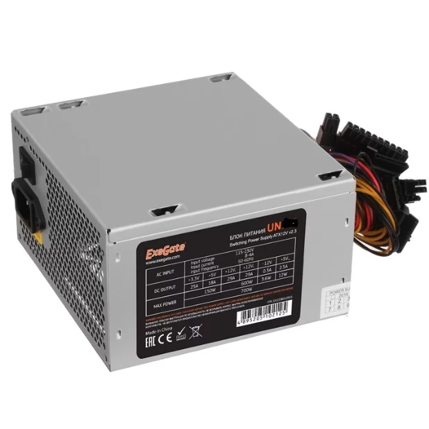 Exegate EX292178RUS Блок питания 750W ExeGate UN750 (ATX, 12cm fan, 24pin, 4pin, PCIe, 3xSATA, 2xIDE, FDD)