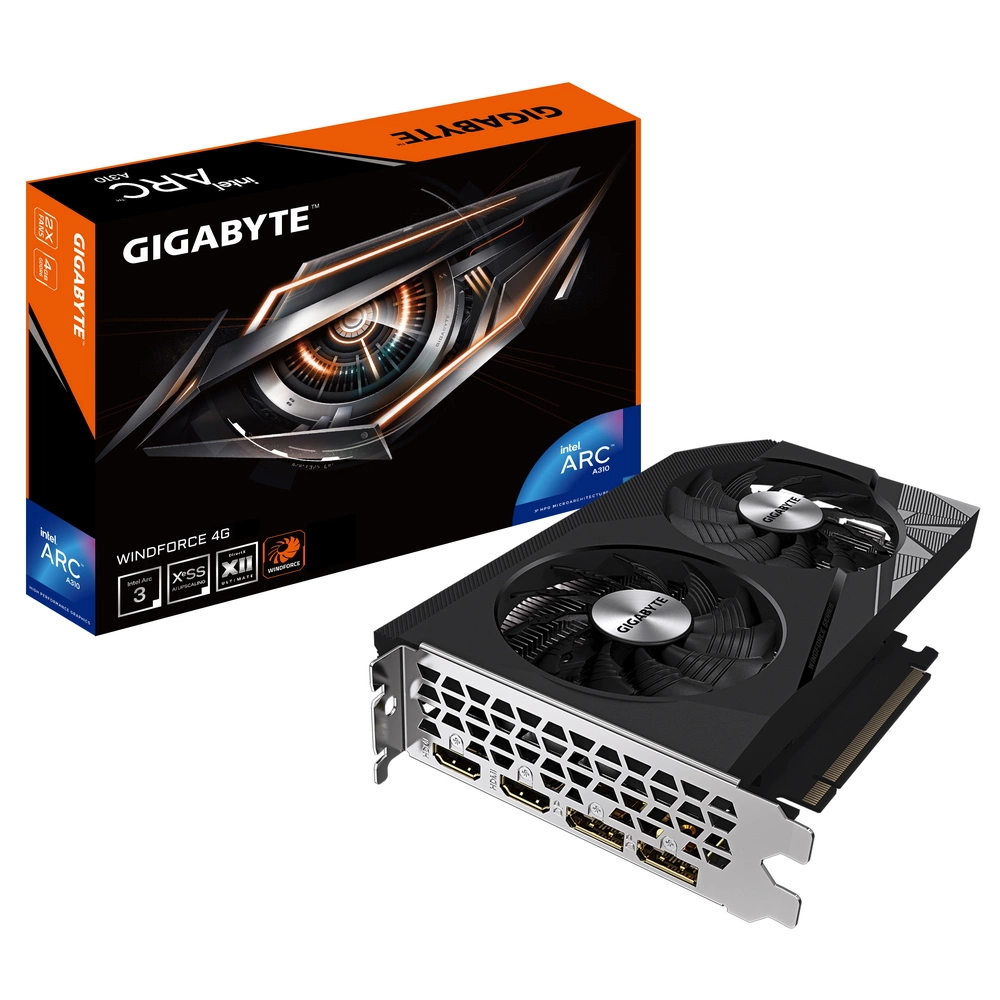 Видеокарта Gigabyte PCI-E 4.0 GV-IA310WF2-4GD INTEL ARC A310 4096Mb 64 GDDR6 2000/ 15500 HDMIx2 DPx2 HDCP Ret