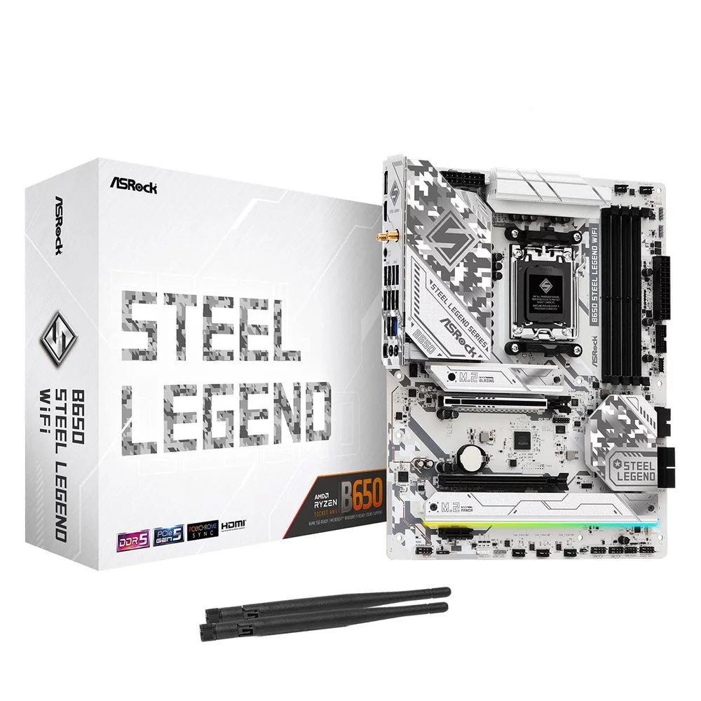 ASROCK B650 STEEL LEGEND WIFI, AM5, B650, 4*DDR5, 2*SATA, 3*M.2, 5*USB 3.2, 2*USB 2.0, Type-C, 2*PCIx16, 1*M.2 (Key E), HDMI+DP, ATX