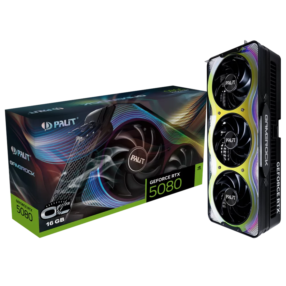 Видеокарта Palit RTX5080 GAMEROCK OC 16GB GDDR7 256bit 3xDP HDMI 3FAN RTL (NE75080T19T2-GB2030G)