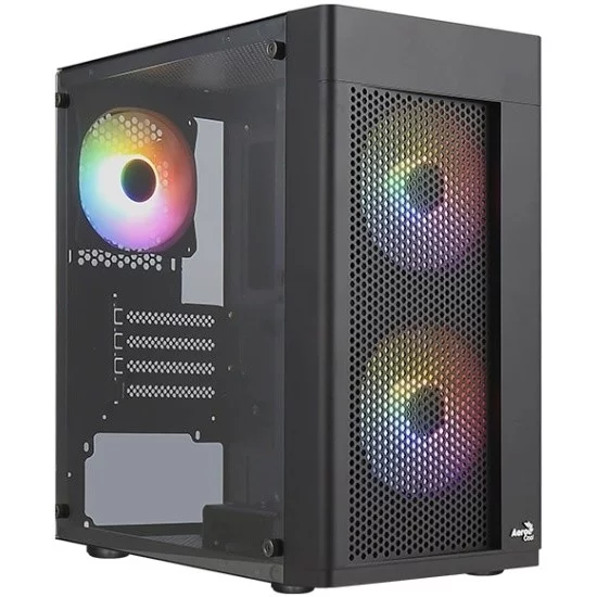 Корпус MiniTower AeroCool HEXFORM-G-BK-v2 (mATX, стекло, сетка, USB3.0x1, USB2.0x2, 3x120mm FRGB fans) (4711099471799)