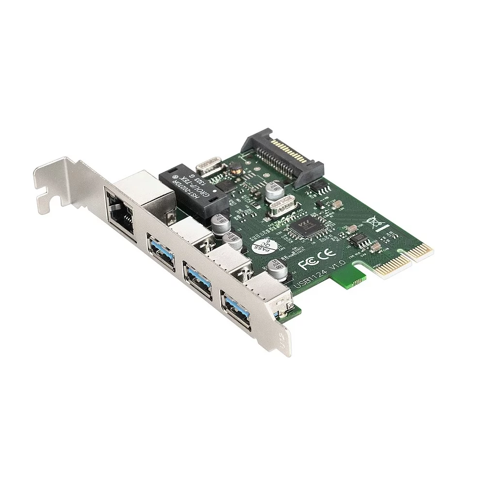 Exegate EX283714RUS Контроллер сетевой EXE-361 PCI-E 2.0, 3*USB3.0 ext + LAN UTP 1000Mbps, раз.доп.пит.OEM)