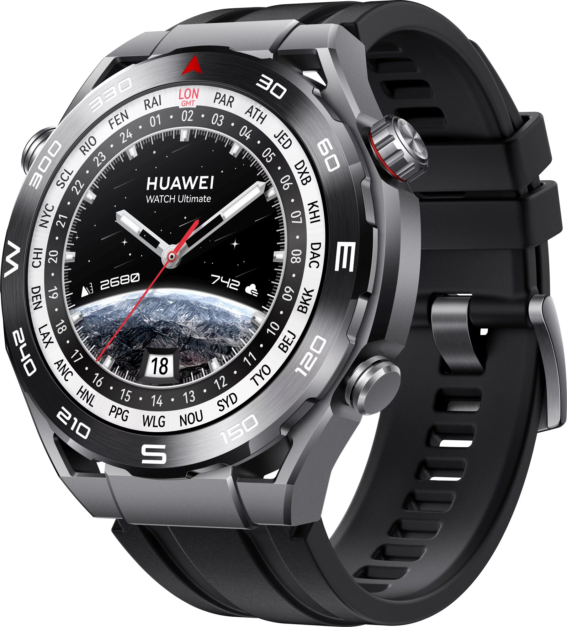 Смарт-часы Huawei Watch Ultimate CLB-B19 1.5" AMOLED корп.черный рем.черный разм.брасл.:140-210мм (55020AGP)