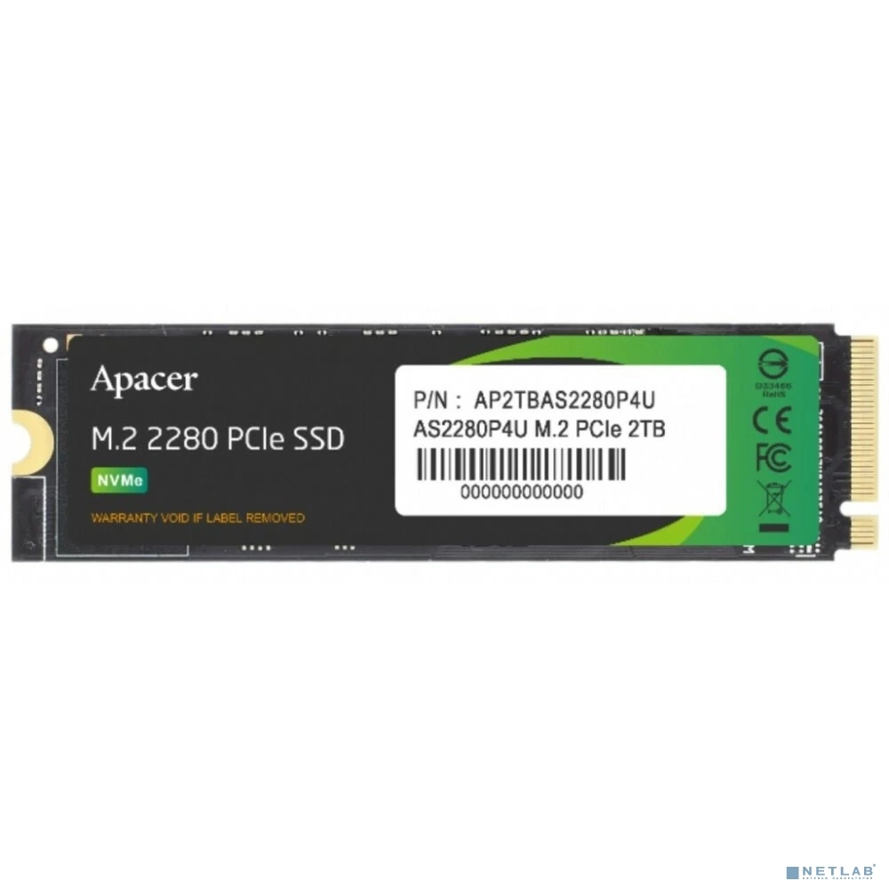 Apacer SSD AS2280P4U 2TB M.2 2280 PCIe Gen3x4, R3500/ W3000 Mb/ s, 3D NAND, MTBF 1.8M, NVMe, 1300TBW, Retail, 5 years (AP2TBAS2280P4U-1)