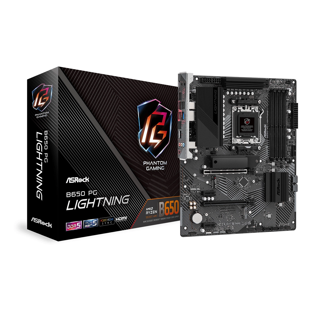 ASROCK B650M PG LIGHTNING, AM5, B650, 4*DDR5, 4*SATA, 3*M.2, 3*USB 3.2, 4*USB 2.0, Type-C, 2*PCIx16, 1*M.2 (Key E), HDMI+DP, mATX