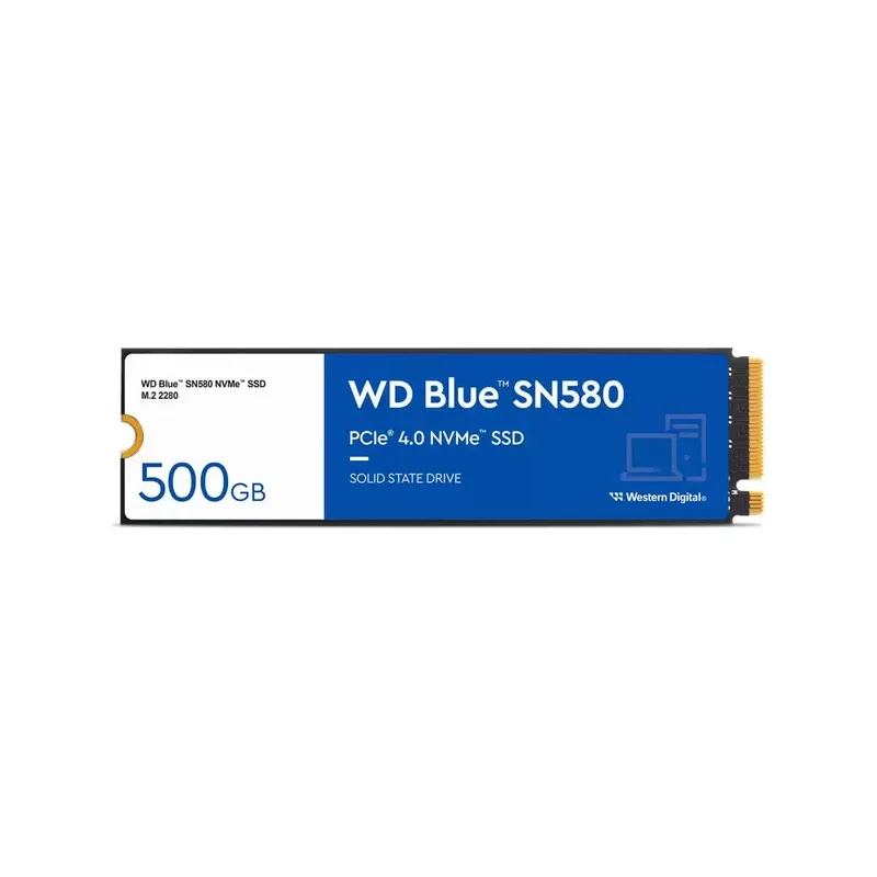 Твердотельный накопитель/ WD SSD Blue SN580 NVMe, 500GB, M.2(22x80mm), NVMe, PCIe 4.0 x4, 3D TLC, R/W 4000/3600MB/s, IOPs 450 000, TBW 300, DWPD 0.32 (12 мес.) (WDS500G3B0E)