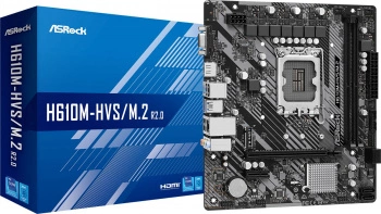 ASROCK H610M-HVS/M.2 R2.0, LGA1700, H610, 2*DDR4, 4*SATA, 1*M.2, 2*USB 3.2, 4*USB 2.0, 1*PCIx16, 1*PCIx1, D-Sub+HDMI, mATX