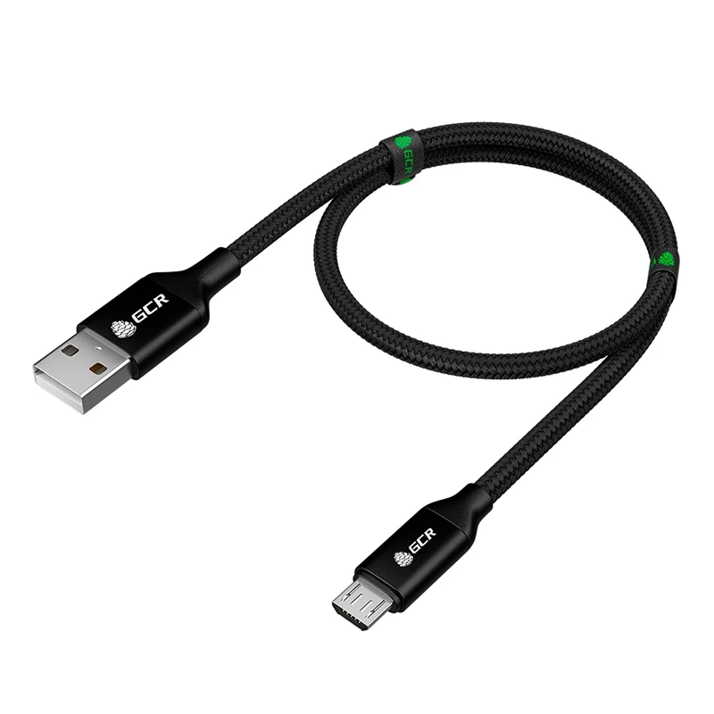 GCR QC Кабель 1.0m MicroUSB, быстрая зарядка, черный нейлон, AL корпус черный, черный ПВХ, 28/ 24 AWG, GCR-52475