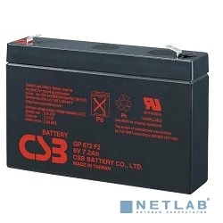 Battery CSB series GP, GP672, voltage 6V, capacity 7.2Ah (discharge 20 hours), max. discharge current (5 sec.) 100/ 130A, short circuit current 259A, max. charge current 2.16A, lead-acid type AGM, terminals F1/ F2, LxWxH 151x34x100.7mm., weight 1.22kg.,