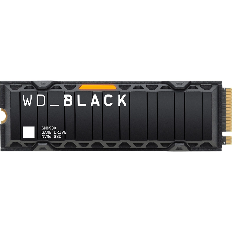 Твердотельный накопитель/ WD SSD Black SN850X, 1.0TB, M.2(22x80mm), NVMe, PCIe 4.0 x4, 3D TLC, R/W 7300/6300MB/s, IOPs 800 000/1 100 000, TBW 600, DWPD 0.3, with Heat Spreader (12 мес.) (WDS100T2XHE)