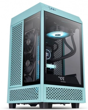 Корпус Thermaltake The Tower 100 Turquoise бирюзовый без БП miniITX 1x120mm 3x140mm 2xUSB3.0 audio bott PSU (CA-1R3-00SBWN-00)