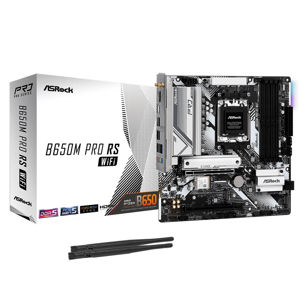 B650M PRO RS WIFI, Socket AM5, AMD B650, 4xDDR5-5200, HDMI+DP, 2xPCI-Ex16, 4xSATA3(RAID 0/ 1/ 10), 3xM.2, 8 Ch Audio, 1x2.5GLan, WiFi, (4+4)xUSB2.0, (3+4)xUSB3.2, (1+1)xUSB3.2 Type-C™, mATX, RTL, {}