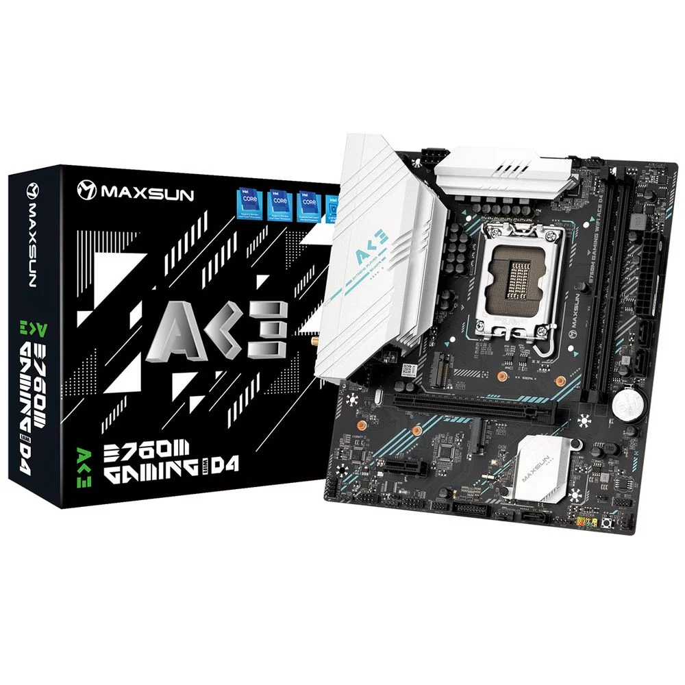 Материнская плата Maxsun MS-B760M GAMING WIFI ACE D4 B760 LGA1700 2xDDR4 1xPCIEx16 1xPCIEx1 2xM.2 6xUSB3.2Gen1 4xUSB2.0 3xSATA3.0 1G DP HDMI M-ATX RTL (6940709660720)