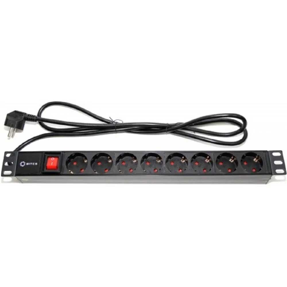 5bites PDU819P-01 Блок розеток 8S / PVC / SWITCH / 1U / 19" / 2M*3G*1.5MM2 / VDE