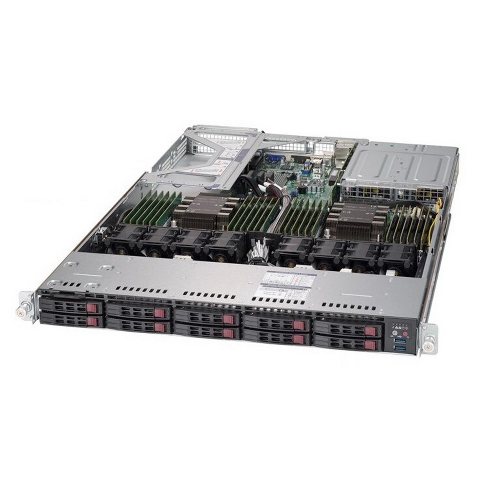 Платформа системного блока SuperMicro SYS-1029U-TR4 1U, 2xLGA3647 (up to 205W), iC621 (X11DPU), 24xDDR4, up to 10x2.5 HDD, 4x1GbE, 2x PCIEx16, 1x PCIEx8 LP, 1x PCIEx8 internal LP, 2x 750W