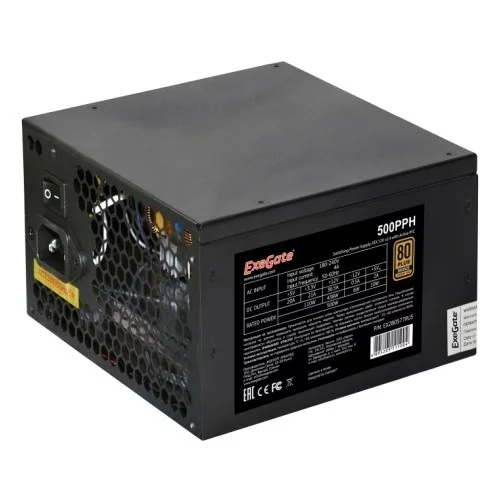 Exegate EX280577RUS-OEM Блок питания 500W Exegate 500PPH-OEM, 80+Bronze, ATX, black, APFC, 12cm, 24p, (4+4)p, 5*SATA, 3*IDE