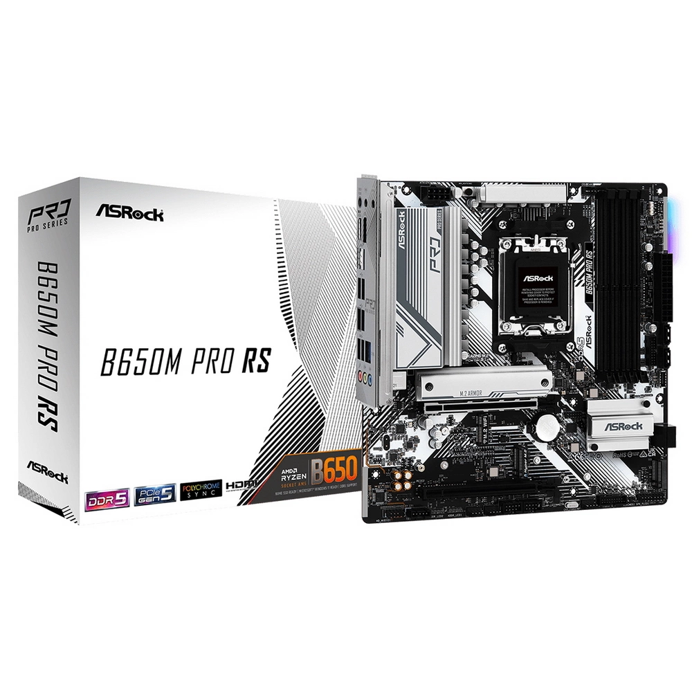 ASROCK B650M PRO RS, AM5, B650, 4*DDR5, 4*SATA, 3*M.2, 3*USB 3.2, 4*USB 2.0, Type-C, 2*PCIx16, 1*M.2 (Key E), HDMI+DP, mATX