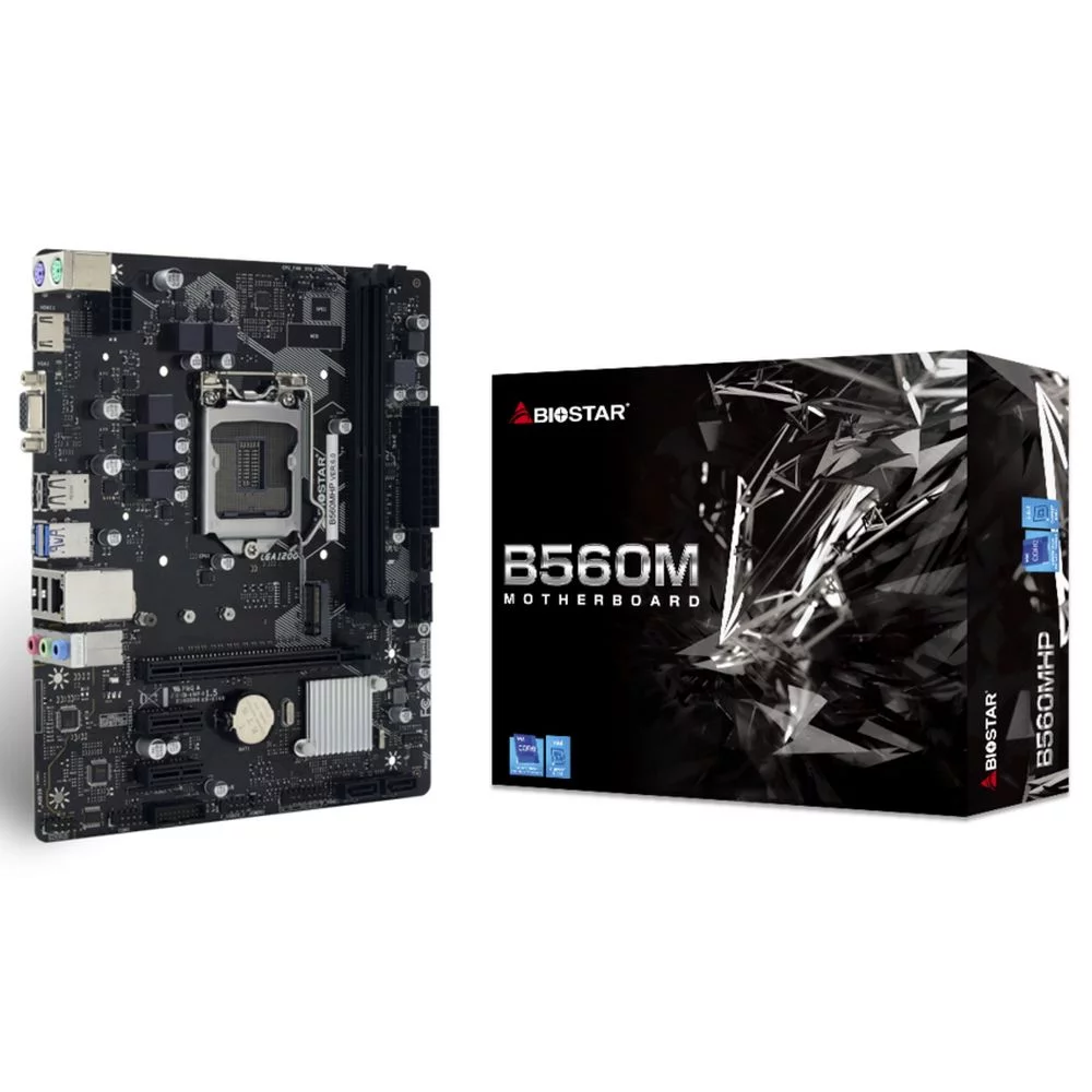 Материнская плата BIOSTAR B560MHP, Socket 1200, Intel®B560, 2xDDR4-3200, D-SUB+HDMI, 1xPCI-Ex16, 2xPCI-Ex1, 4xSATA3, 1xM.2, 8Ch Audio, GLan, (4+2)xUSB2.0, (2+2)xUSB3.2, 2xPS/ 2, mATX, RTL {20} (685635)