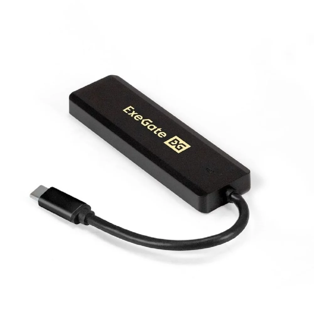 Exegate EX293986RUS USB-Хаб (концентратор) ExeGate DUB-4CP/ 1 (кабель-адаптер USB Type C --> 4xUSB3.0, Plug&Play, черный)